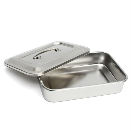 Instrument Tray W/Flat Cover, 10 x 8-1/4" x 4"  German Stainless Steel