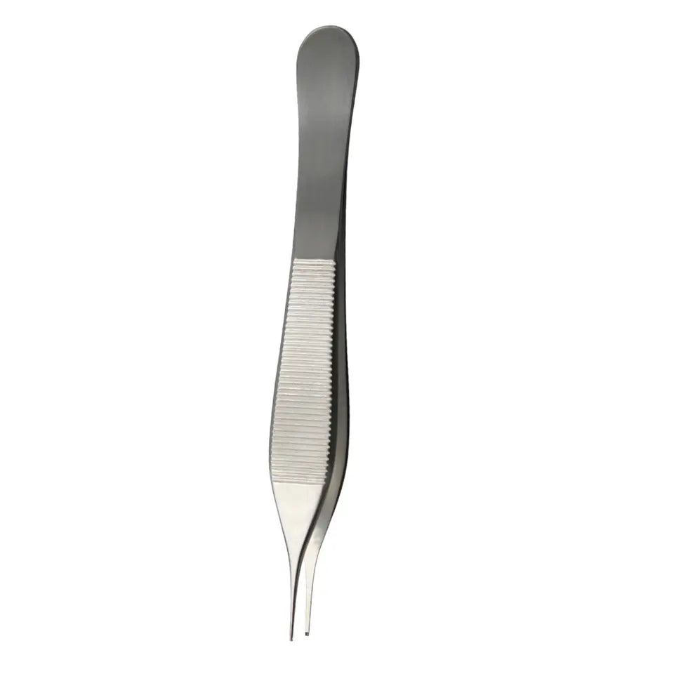 2-Piece Adson Forceps Set - 4.75" German Stainless Steel, Serrated & 1x2 Teeth